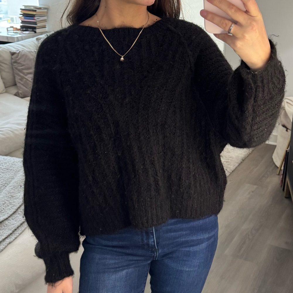 Free People Black Knit Long Sleeve Crew Neck Sweater XS - Picture 7 of 8